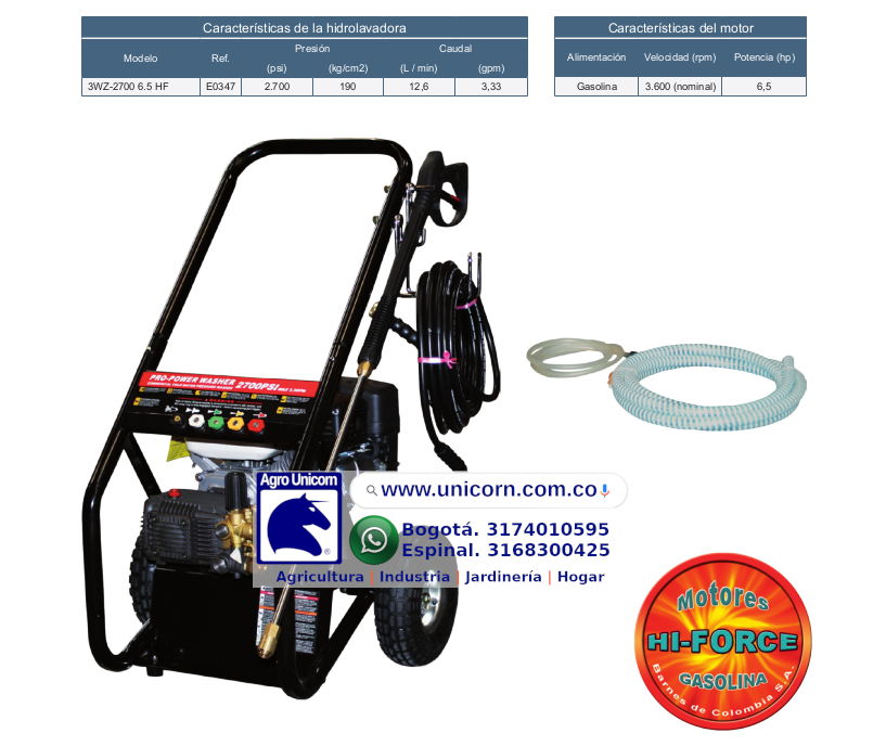 Hidrolavadora gasolina Hiforce 3WZ-2700