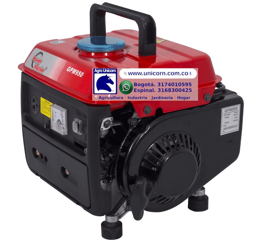 Generador gasolina Power Master 950 (2T-Pmax 0.95KVA-Pcont 0.8KVA-1Φ-110Vac-12Vdc-AM-Garantía 3 meses)