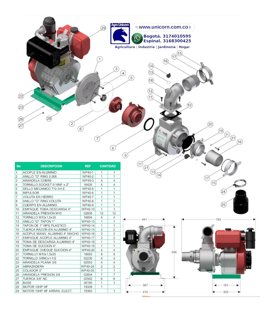 Motobomba autocebante aluminio diesel Hi-Force 24AD-HF-10 (4x4-6.4KW-Hmax 30m-Qmax 420gpm-Garantía 3 meses)