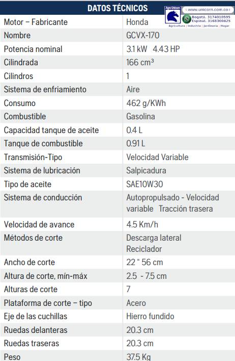 Cortacésped Husqvarna LC356VP (3.1kw/4.43hp, Honda GCVX-170, 166cc-altura corte min/máx 2.5cm/7.5cm, alturas 7, ancho 56cm-Vel 7.4Km/h, autopropulsado vel. variable, sin bolsa)